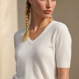 Elysian V-Neck Knit Top — White, banana_republic product shot