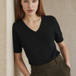 Elysian V-Neck Knit Top — Black, banana_republic product shot