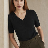 Elysian V-Neck Knit Top — Black, banana_republic product shot