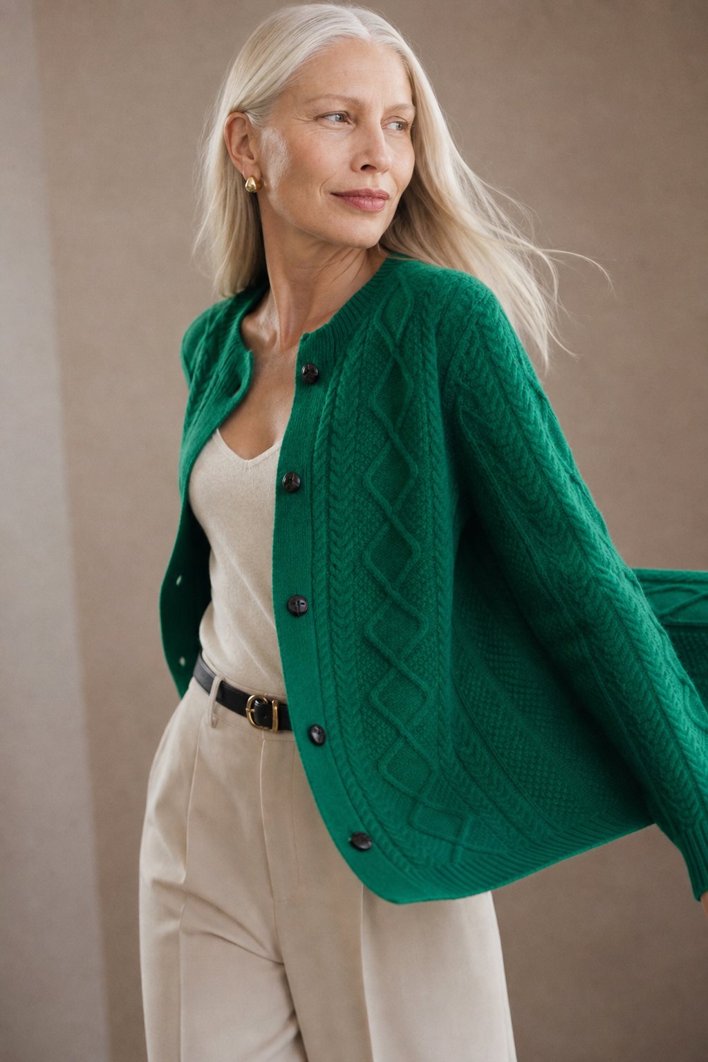 Emery Cable Cashmere Cardigan — Green, banana_republic product shot