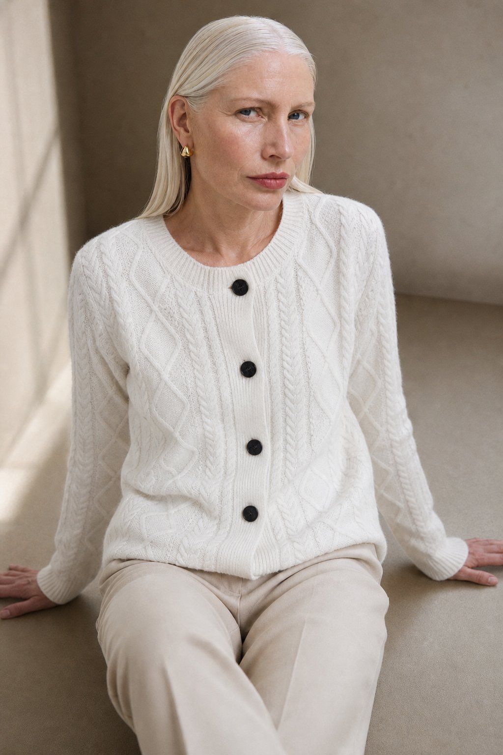 Emery Cable Cashmere Cardigan — Ivory, banana_republic product shot