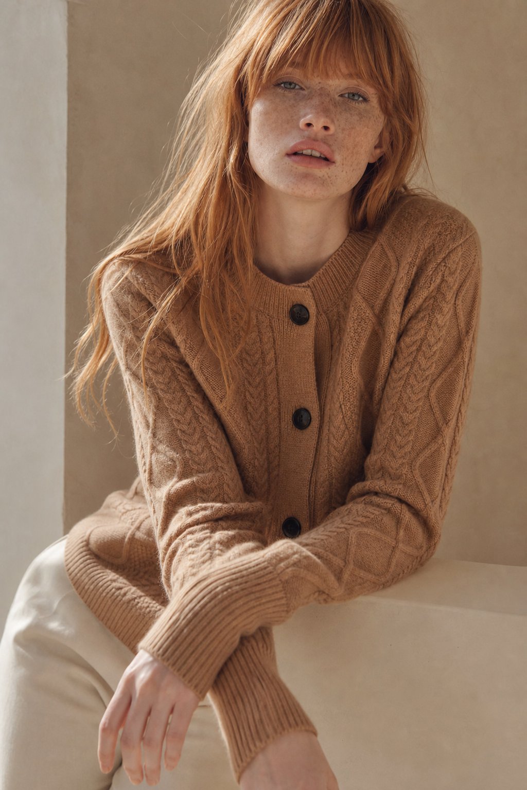 Emery Cable Cashmere Cardigan — Khaki, banana_republic product shot
