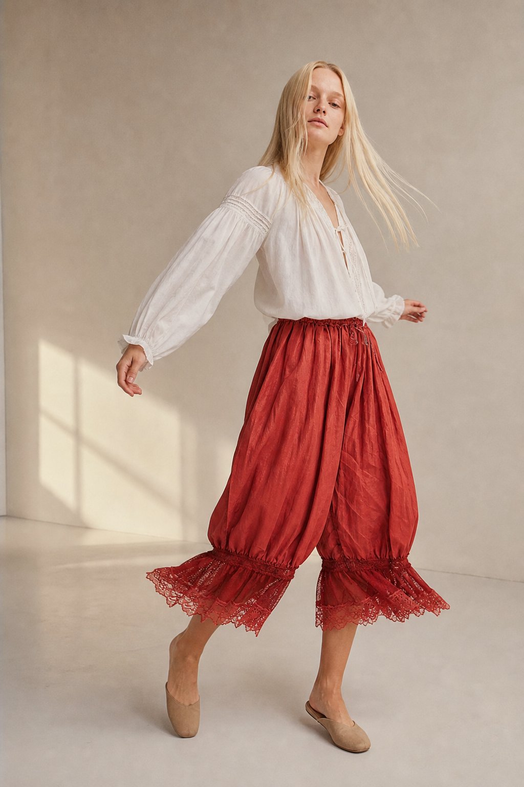Eve Lace Lantern Pants — Red, banana_republic product shot