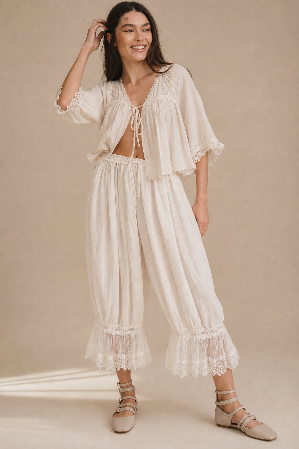 Eve Lace Lantern Pants — White, banana_republic product shot