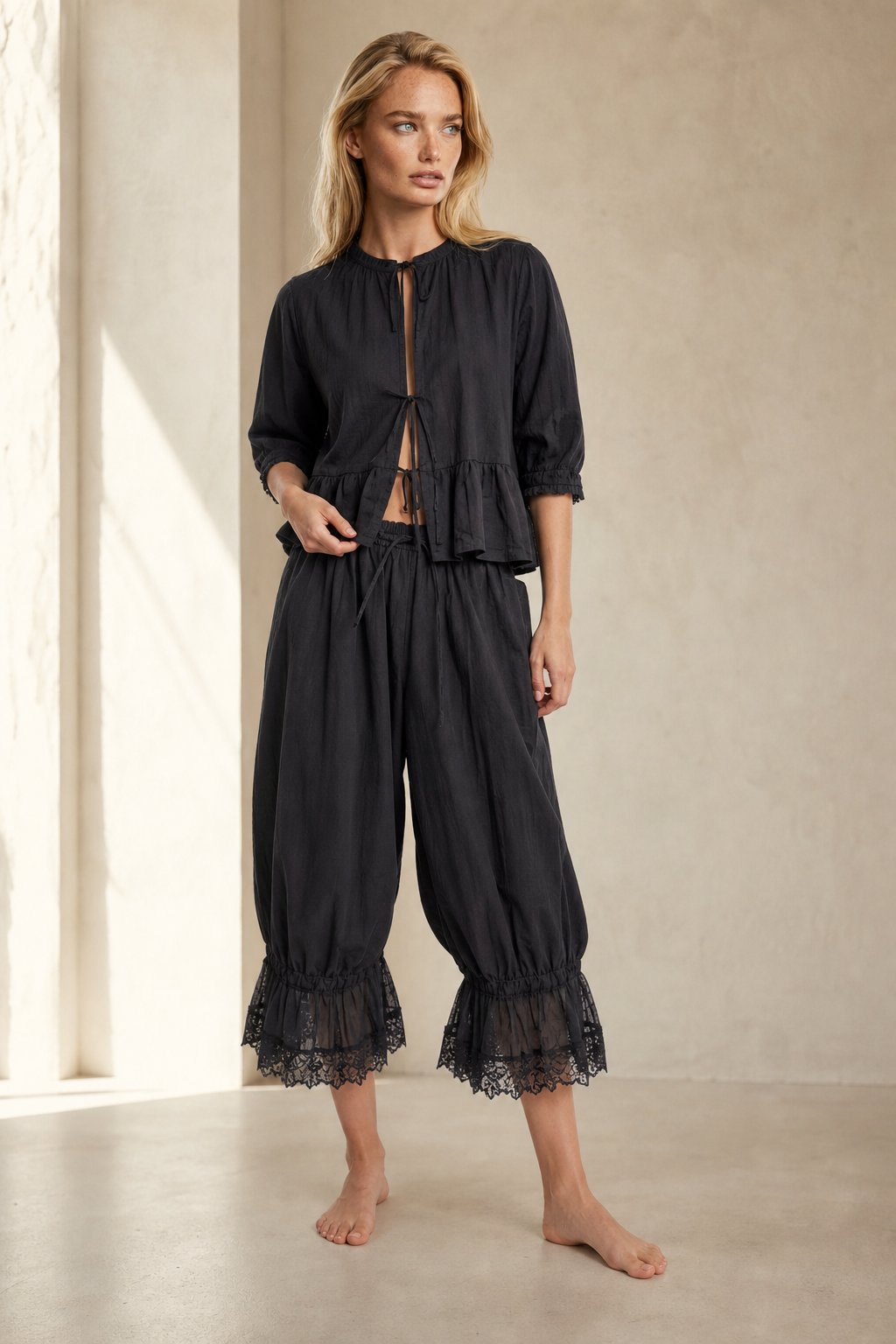 Eve Lace Lantern Pants — Black, banana_republic product shot
