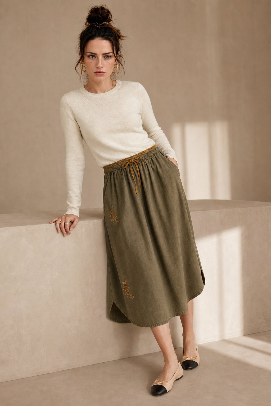 Everly 100% Linen Skirt — Khaki, banana_republic product shot