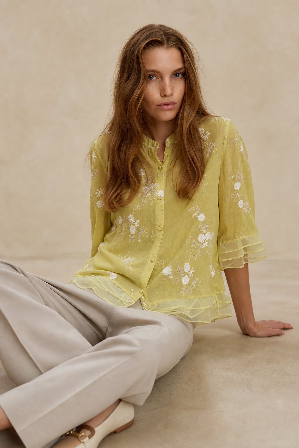 Evienne Cotton Blouse — Yellow, banana_republic product shot