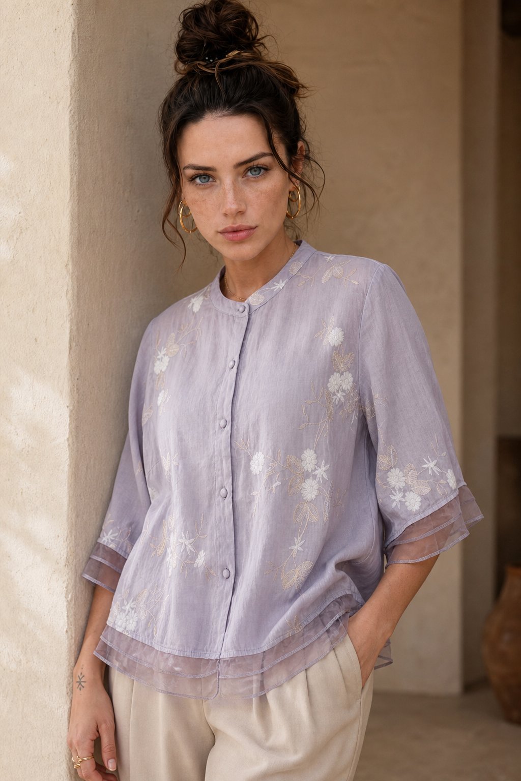 Evienne Cotton Blouse — Lavender, banana_republic product shot