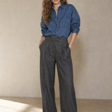 Firenze Wide Leg Draped Pants — Gray, studio product shot