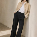 Firenze Wide Leg Draped Pants — Black, studio product shot