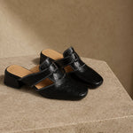 Fjord Italian Leather Square-Toe Mule — Black, shoe_pedestal product shot