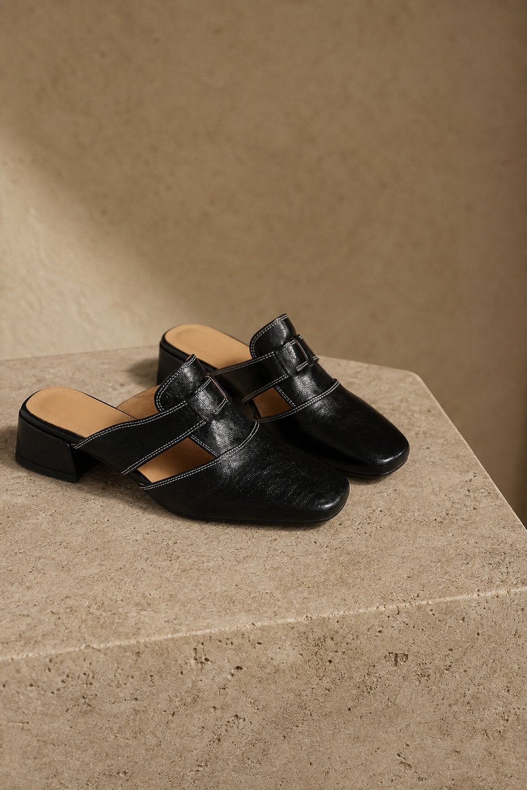 Fjord Italian Leather Square-Toe Mule — Black, shoe_pedestal product shot