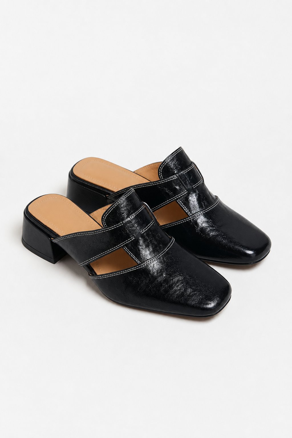 Fjord Italian Leather Square-Toe Mule — Black, studio product shot