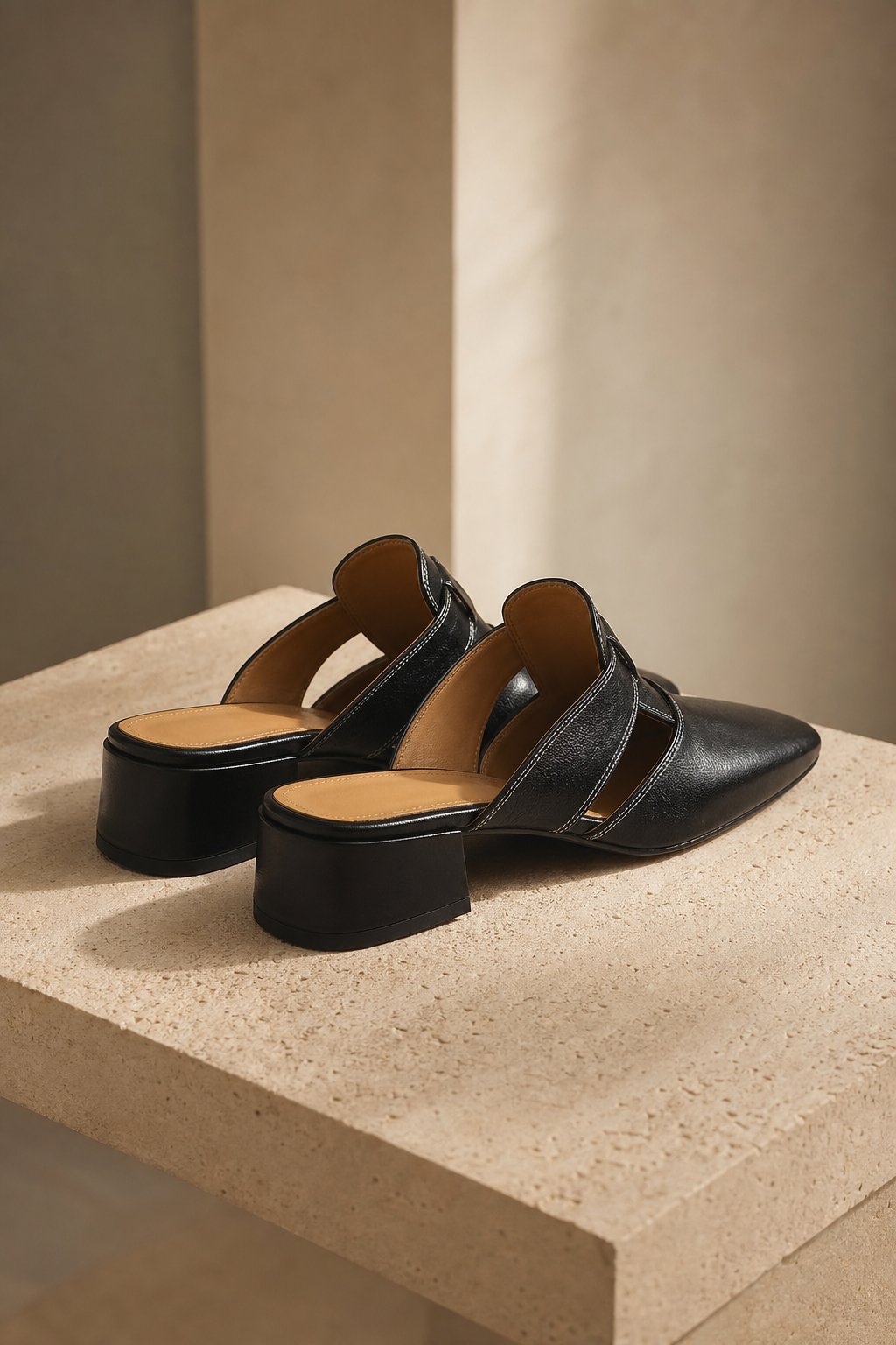 Fjord Italian Leather Square-Toe Mule — Black, shoe_pedestal product shot