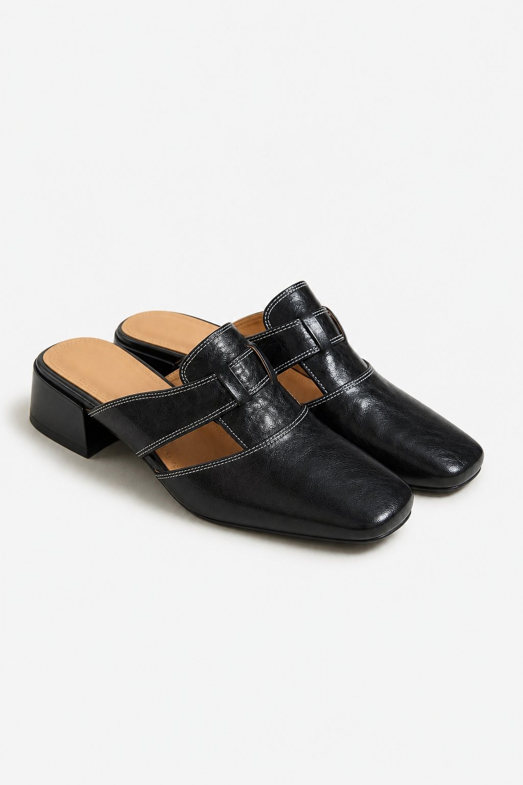 Fjord Italian Leather Square-Toe Mule — Black, studio product shot