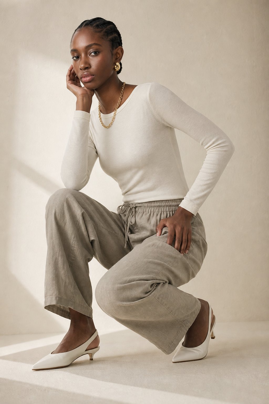 Fleurine Linen Pants — Khaki, banana_republic product shot