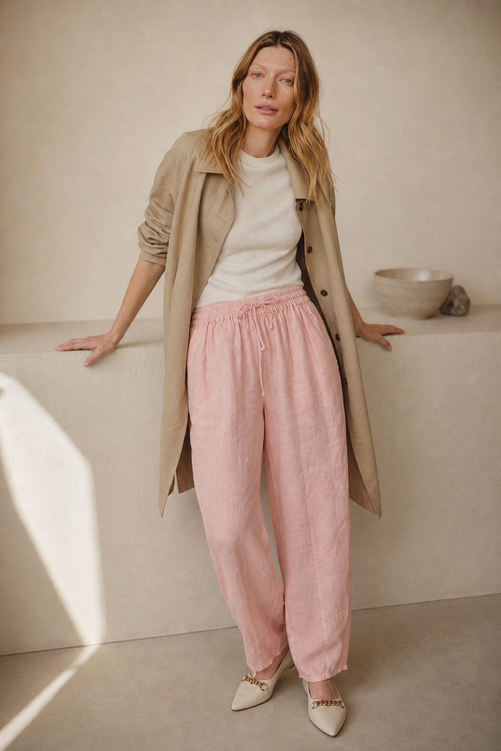 Fleurine Linen Pants — Pink, banana_republic product shot
