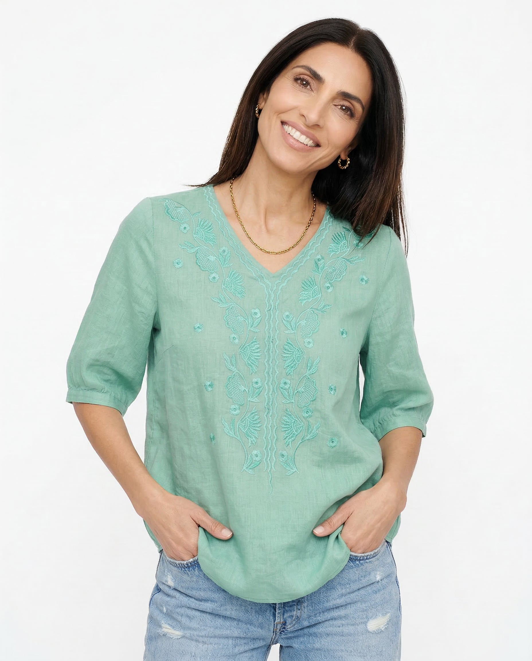 Eloria V-Neck Cotton Blouse