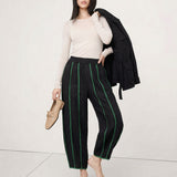 The Green Stripe Linen Wide Leg Pant