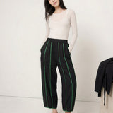 The Green Stripe Linen Wide Leg Pant