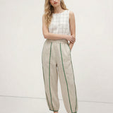 The Green Stripe Linen Wide Leg Pant