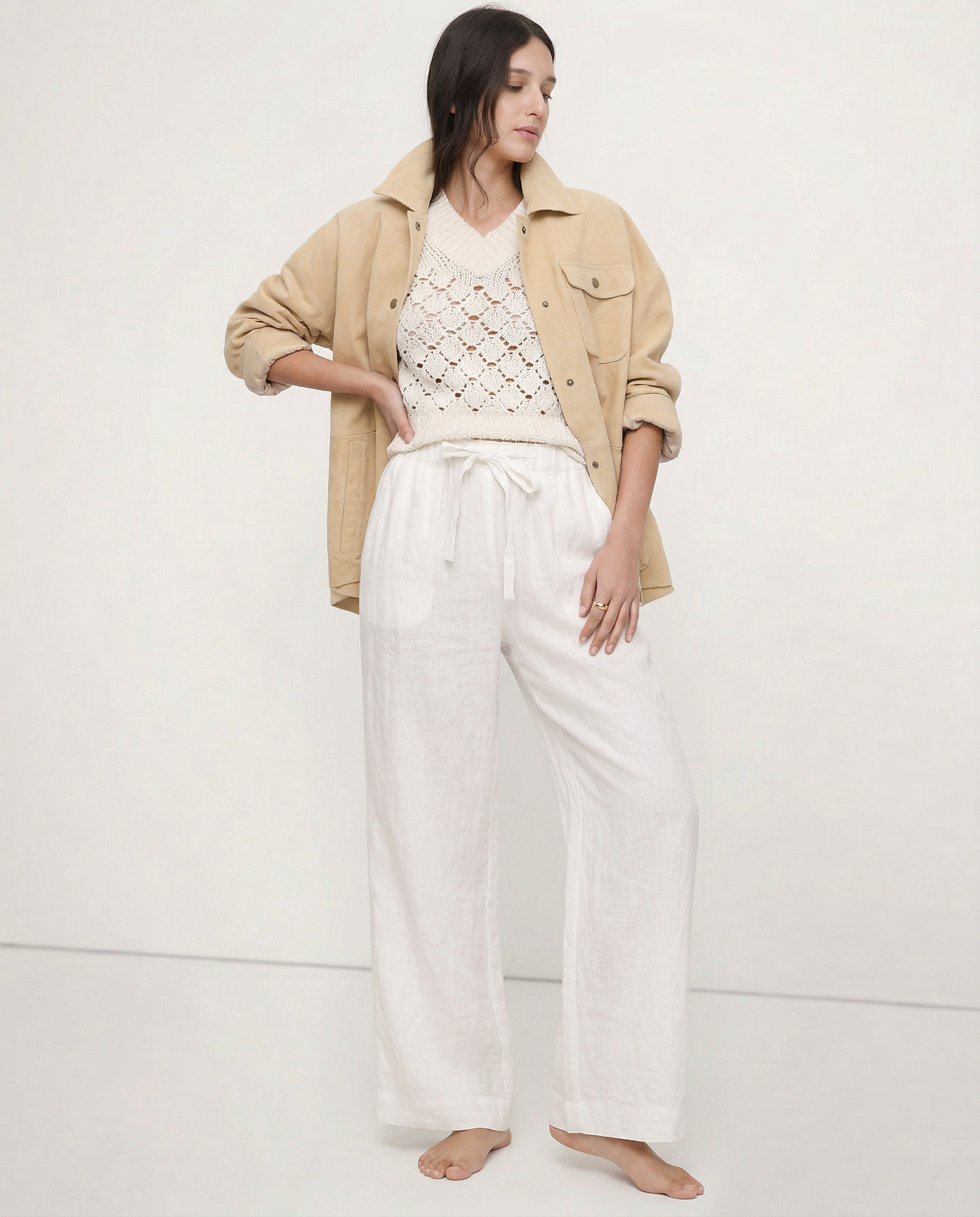 The Ruffle Waist Linen Wide Leg Pant