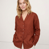 The Collarless Linen V-Neck Shirt