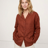 The Collarless Linen V-Neck Shirt