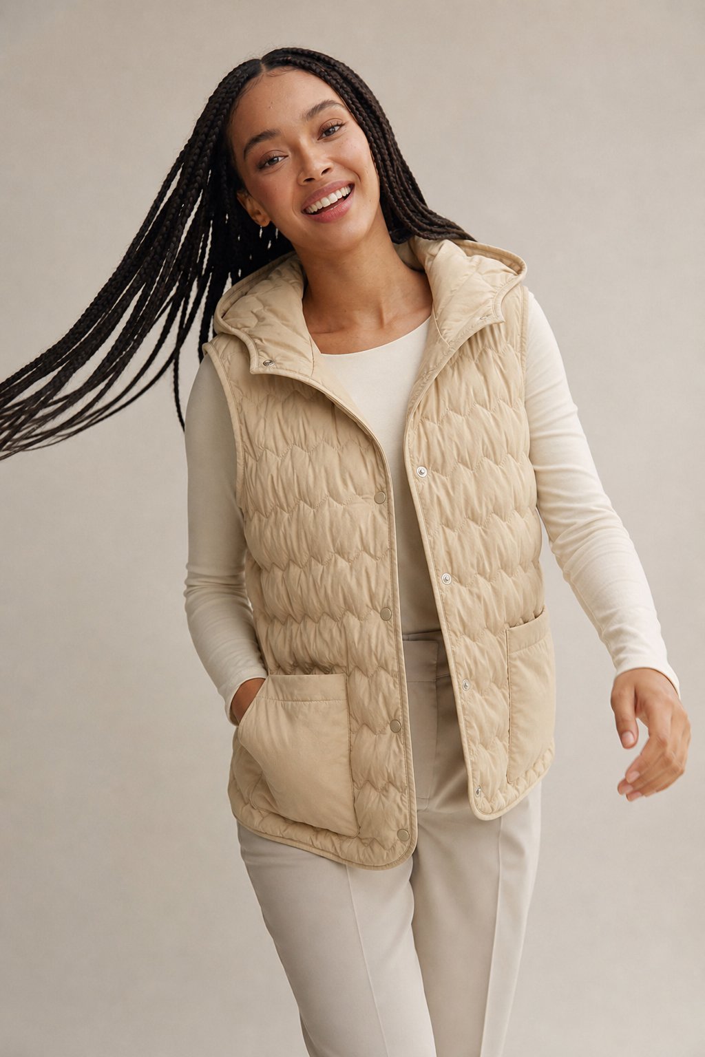 Gold Rush Puffer Vest — Ivory, studio product shot