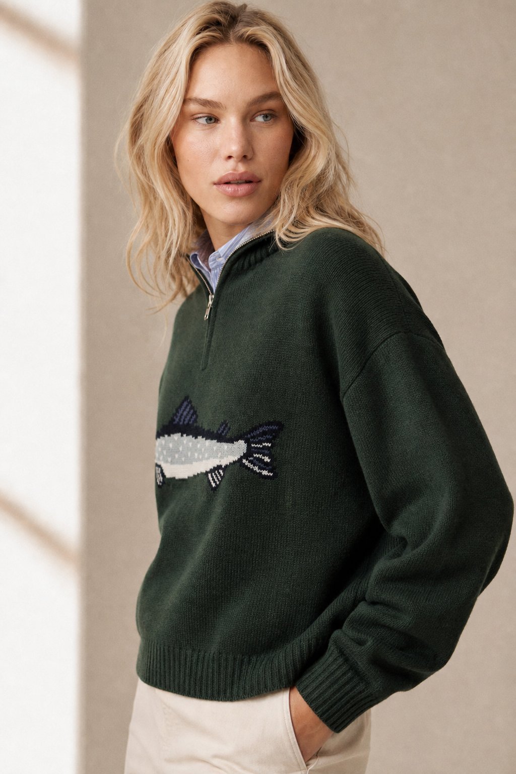 Hadley Fisher Knit Sweater — Forest, studio product shot