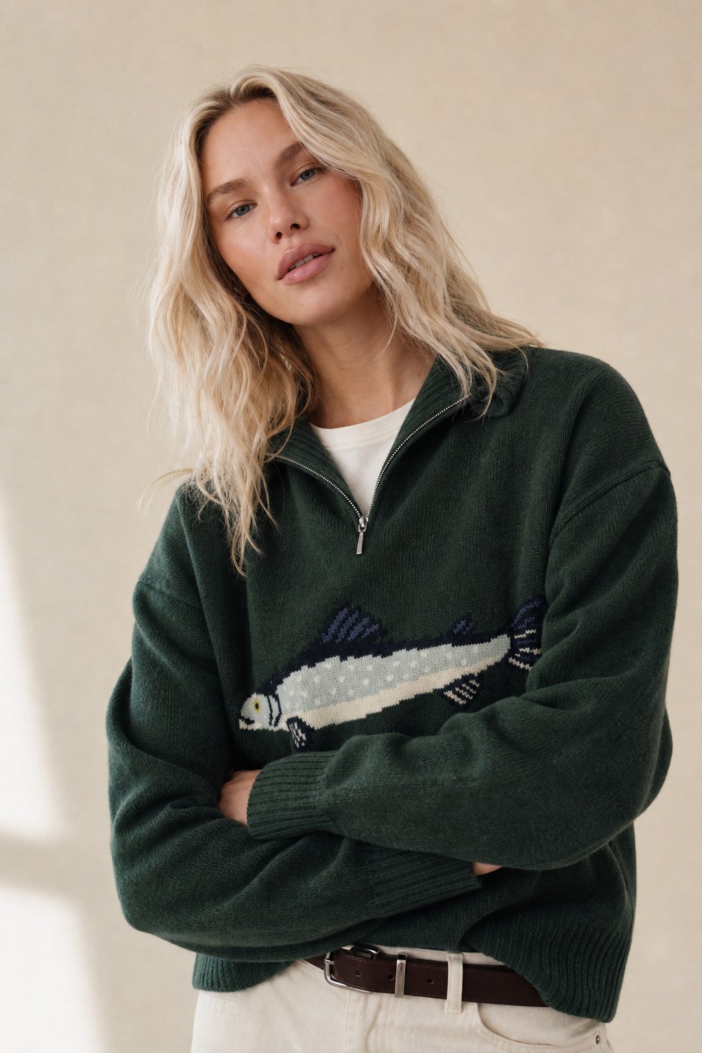 Hadley Fisher Knit Sweater — Forest, studio product shot