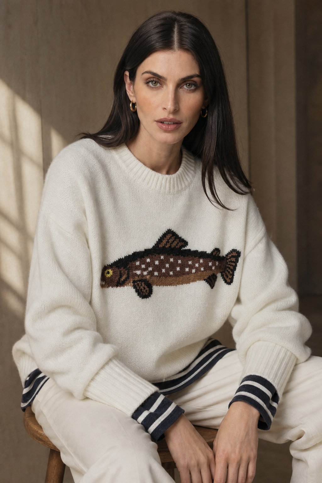 Hadley Fisher Knit Sweater — White, studio product shot