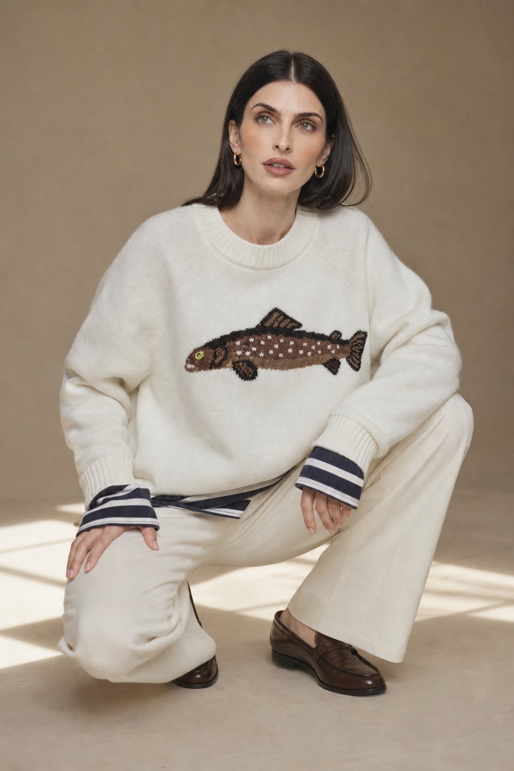Hadley Fisher Knit Sweater — White, studio product shot