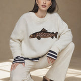 Hadley Fisher Knit Sweater — White, studio product shot