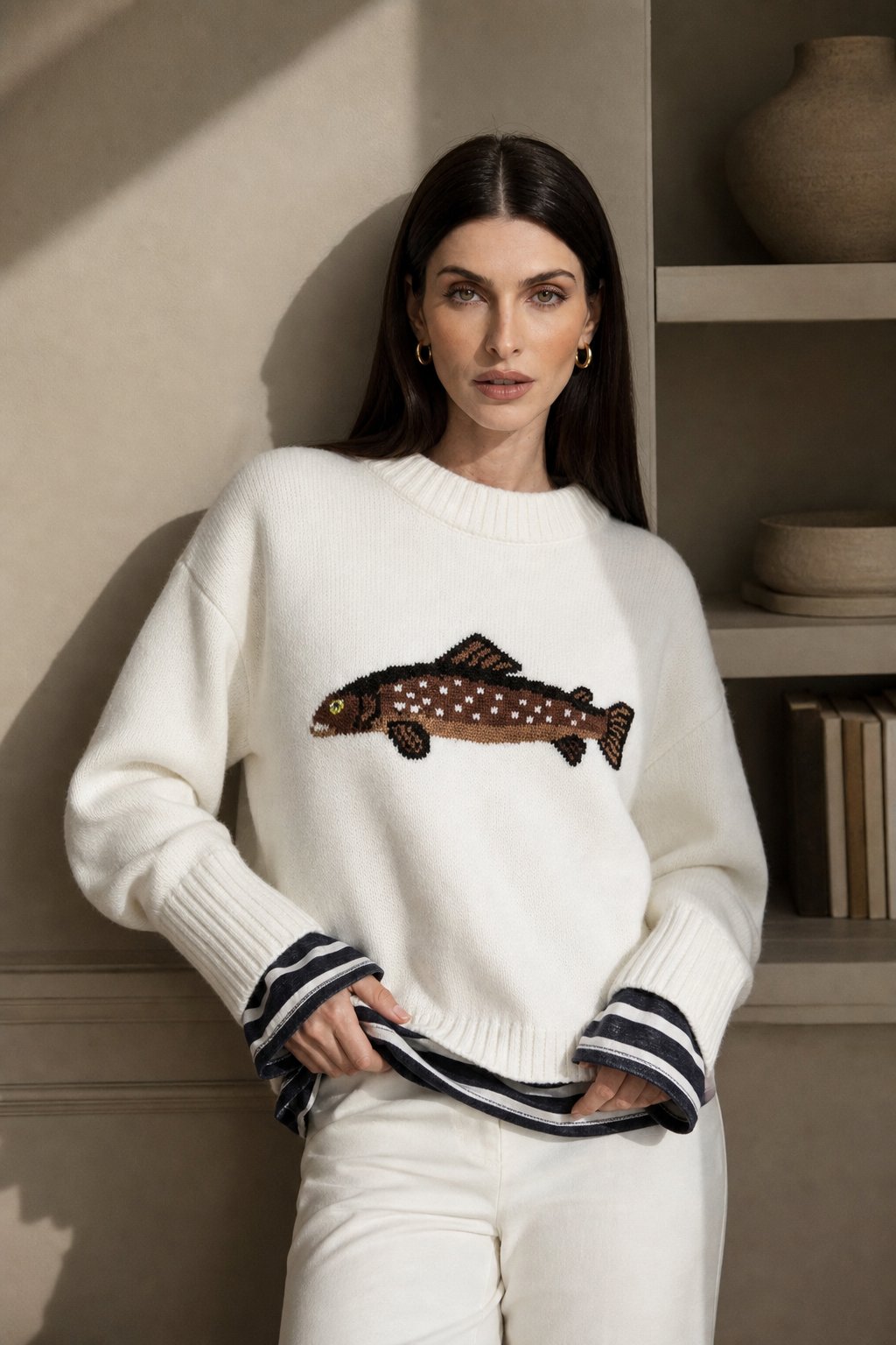 Hadley Fisher Knit Sweater — White, studio product shot