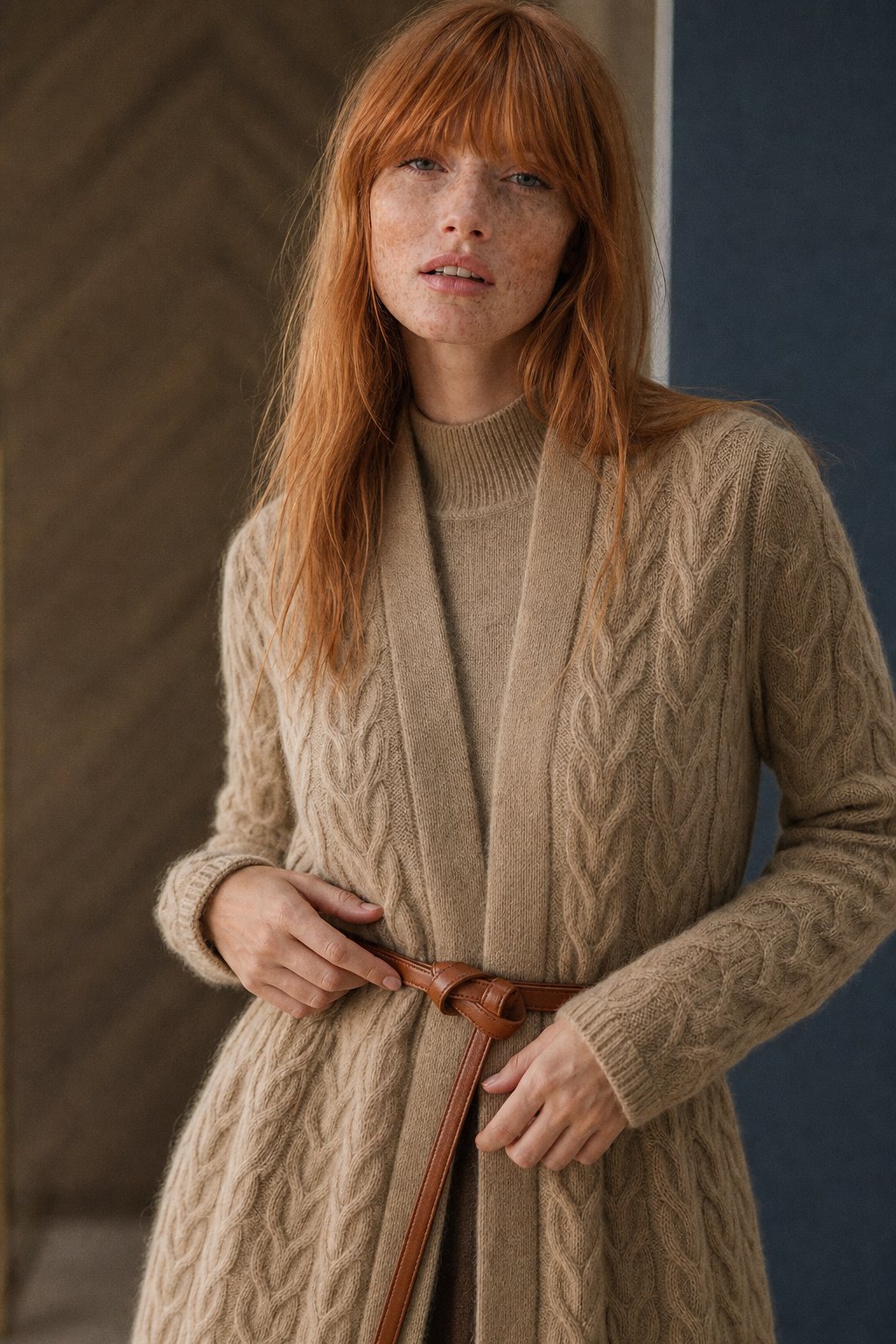 Holmefjord Cardigan — Camel, studio product shot