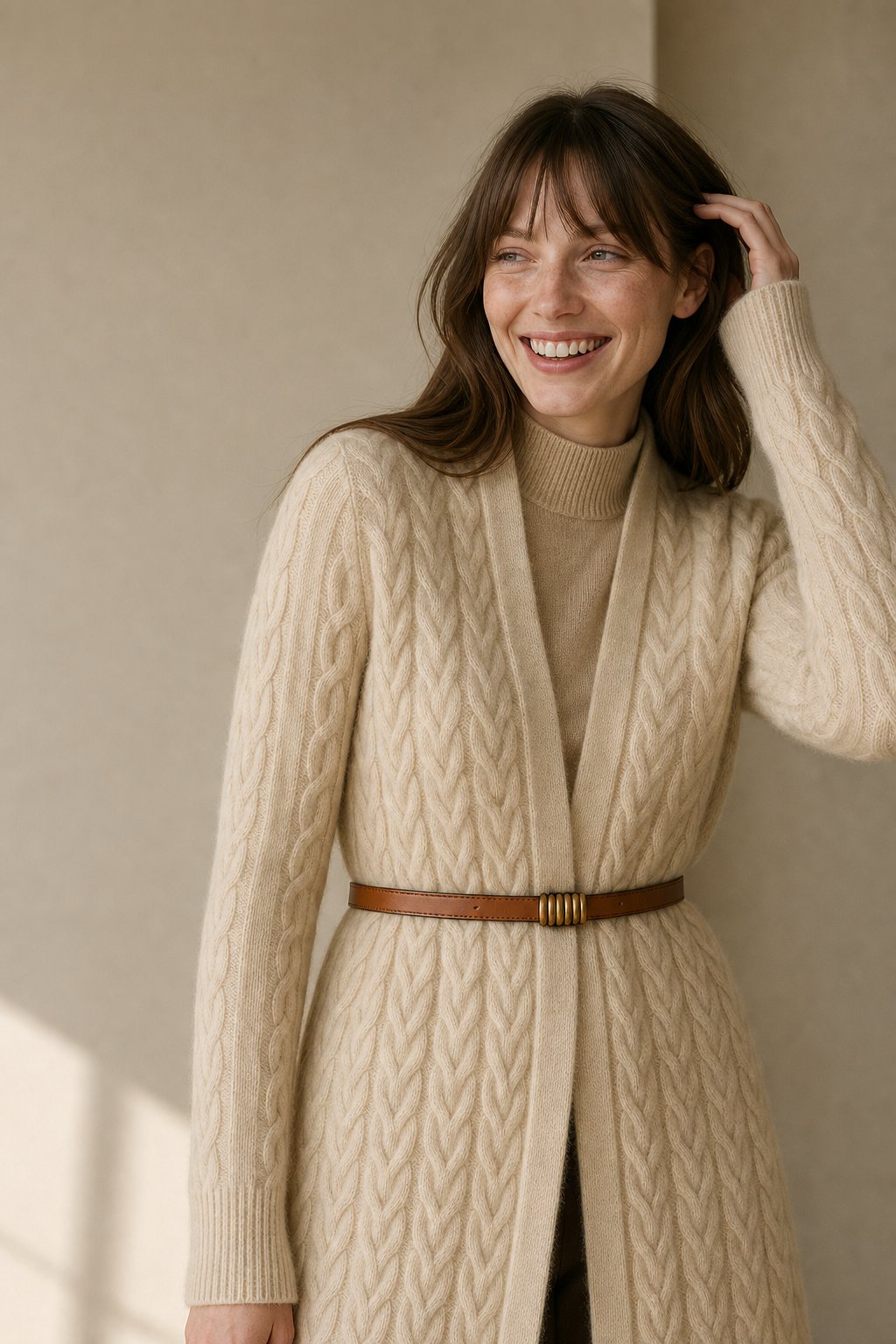 Holmefjord Cardigan — Beige, studio product shot