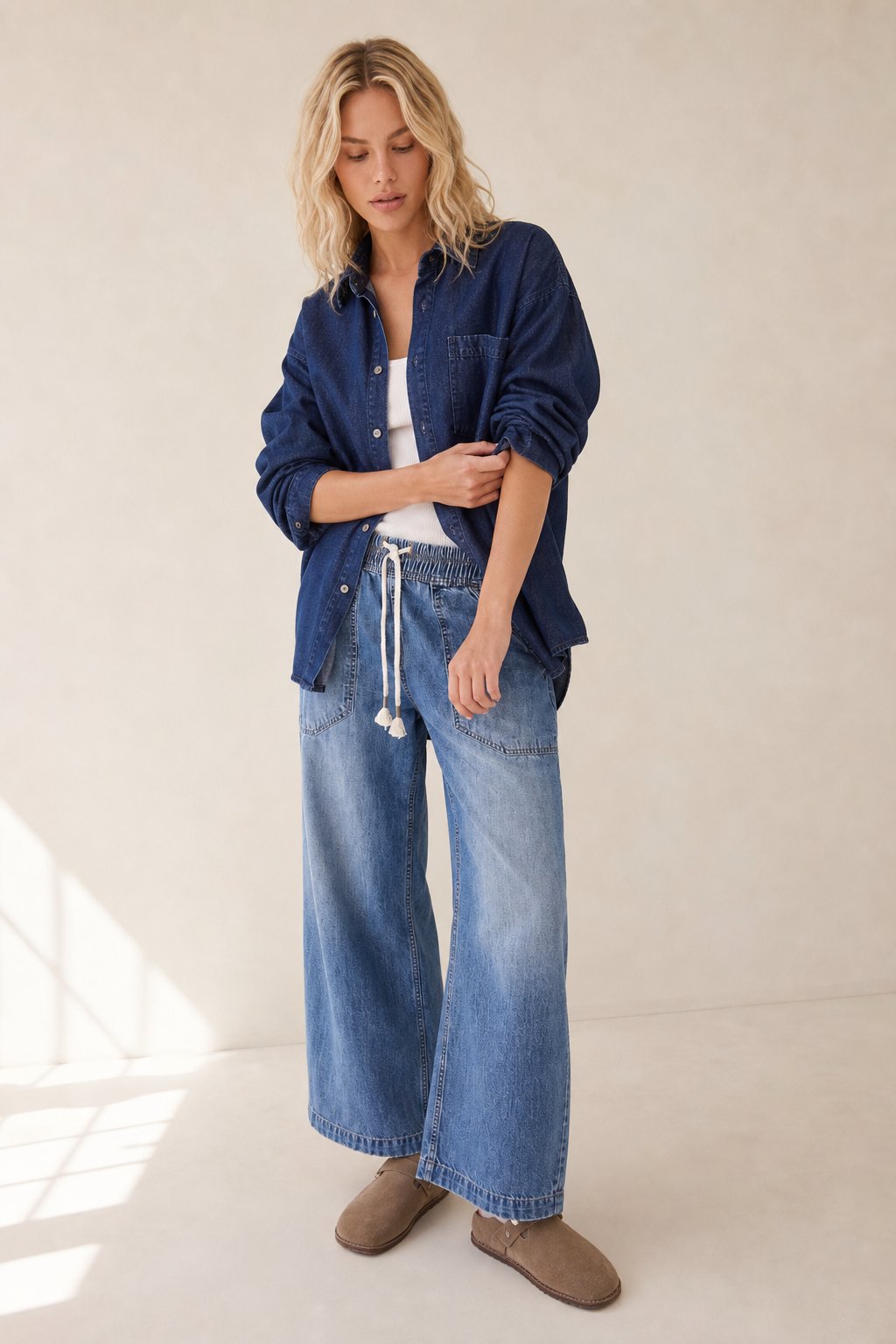 Isla Weekender Drawstring Jeans — Blue, banana_republic product shot