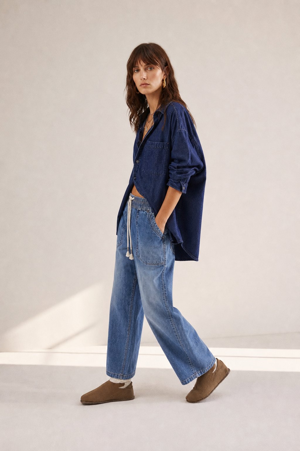 Isla Weekender Drawstring Jeans — Blue, banana_republic product shot