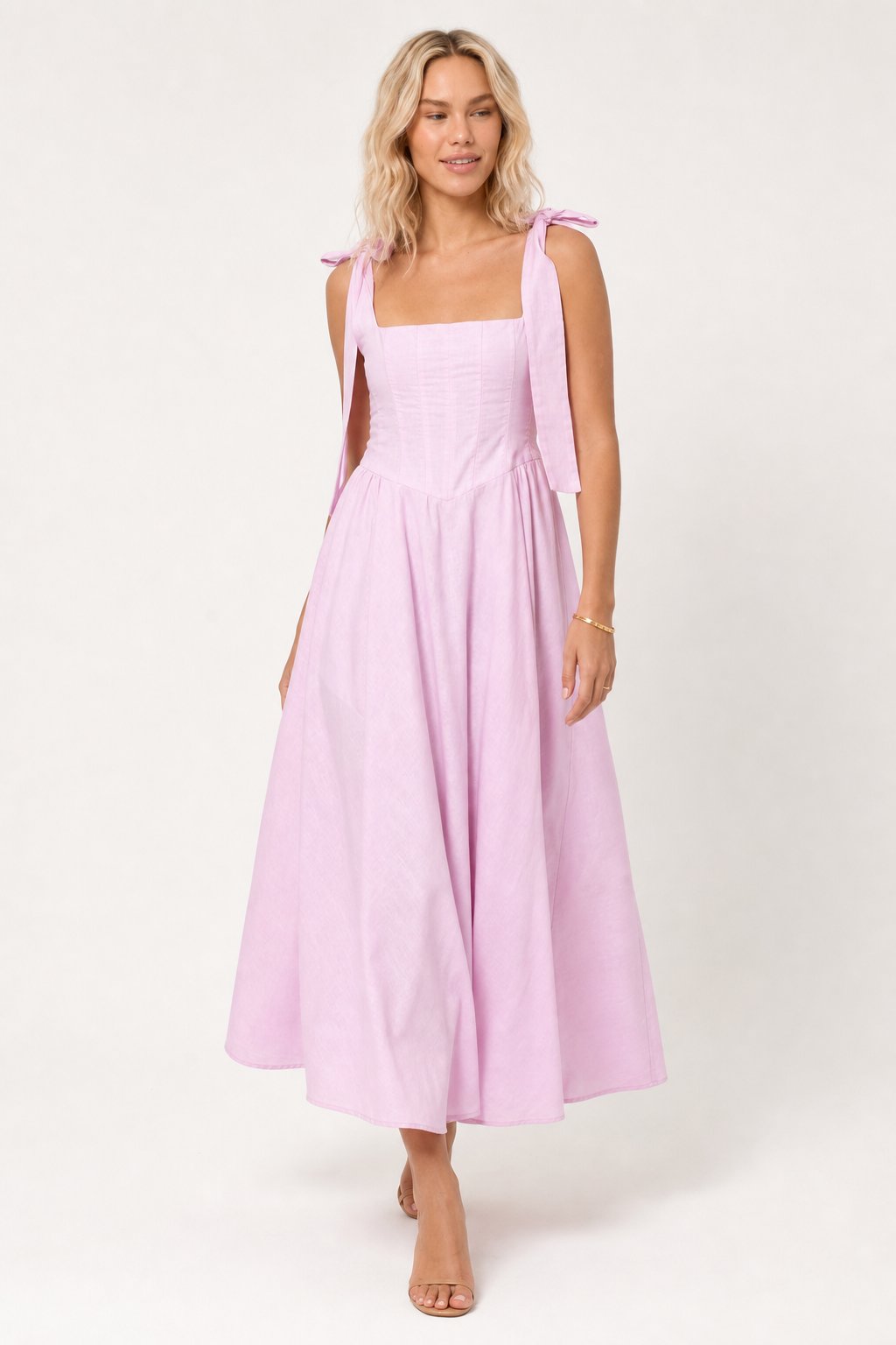 Joséphine Lace-Up Maxi Dress — Pink, studio product shot