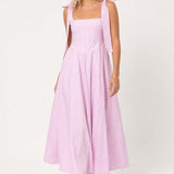 Joséphine Lace-Up Maxi Dress — Pink, studio product shot