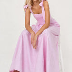 Joséphine Lace-Up Maxi Dress — Pink, studio product shot