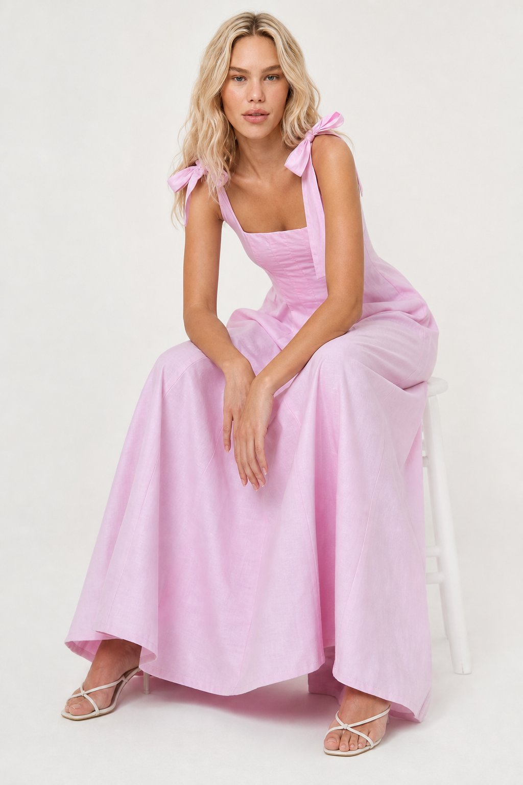 Joséphine Lace-Up Maxi Dress — Pink, studio product shot