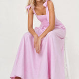 Joséphine Lace-Up Maxi Dress — Pink, studio product shot