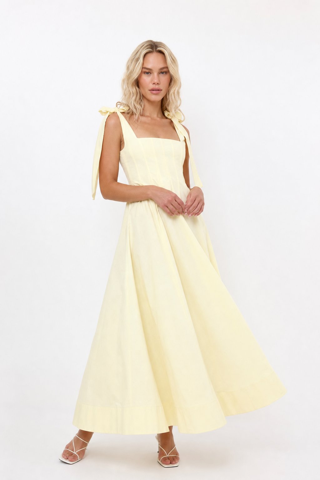 Joséphine Lace-Up Maxi Dress — Yellow, studio product shot