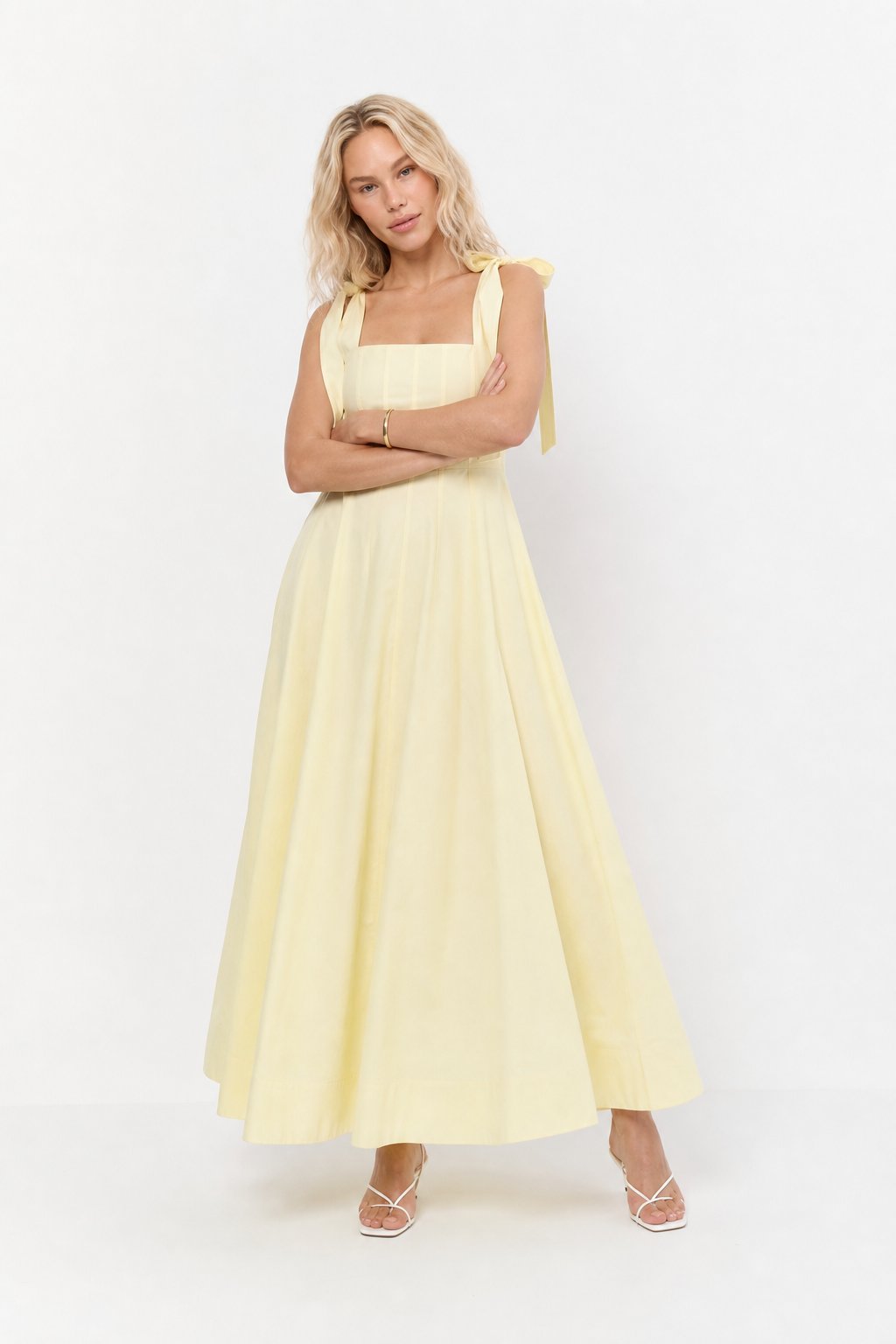 Joséphine Lace-Up Maxi Dress — Yellow, studio product shot