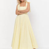 Joséphine Lace-Up Maxi Dress — Yellow, studio product shot