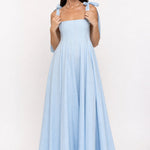 Joséphine Lace-Up Maxi Dress — Blue, studio product shot