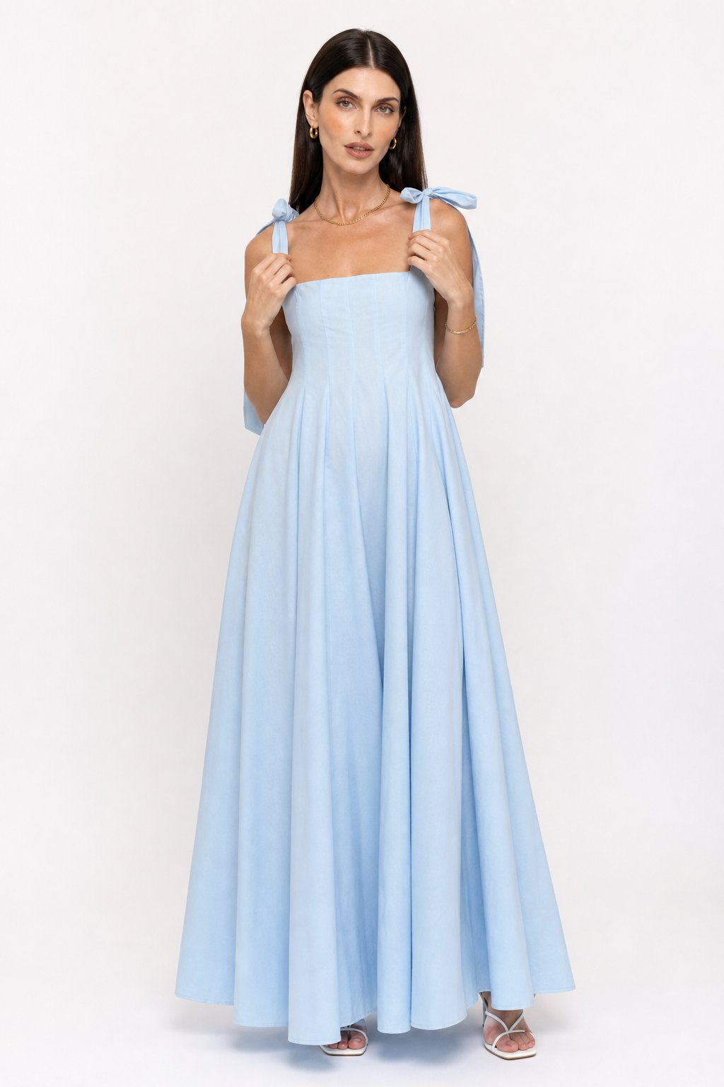 Joséphine Lace-Up Maxi Dress — Blue, studio product shot