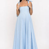 Joséphine Lace-Up Maxi Dress — Blue, studio product shot